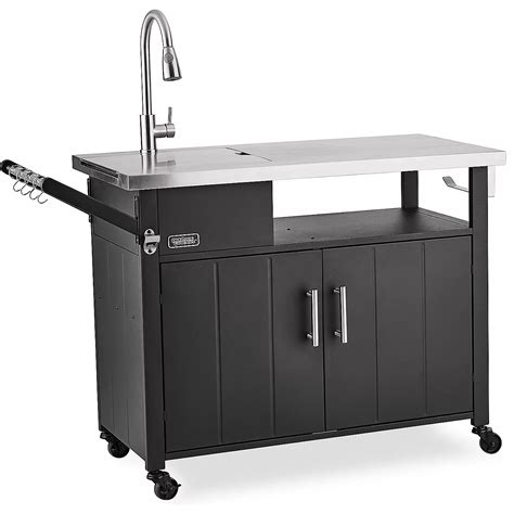 outdoor prep station with cabinet and stainless steel top|stainless steel freestanding outdoor sink.